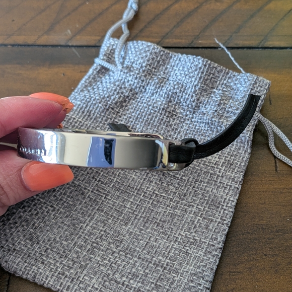 Coach Metallic Silver Bracelet with Black Leather Accents - Picture 3 of 7